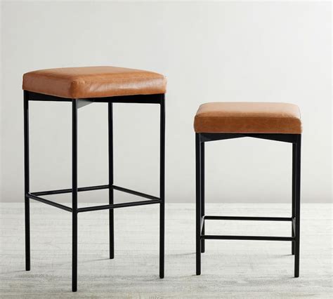 pottery barn leather stool|Maison Leather Backless Stool